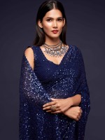 Deep Indigo Pure Georgette Saree